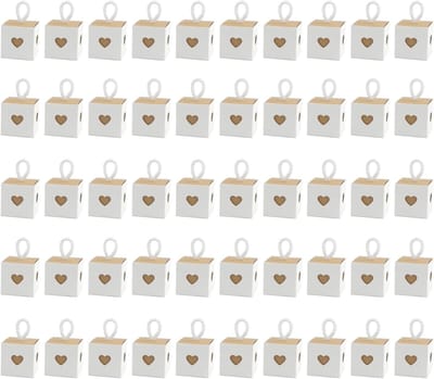 Kleine Witte Cadeauboxen - 50 Stuks Kraft Papieren Hartjes Dozen voor Verjaardagen, Bruiloften en Feestdagen