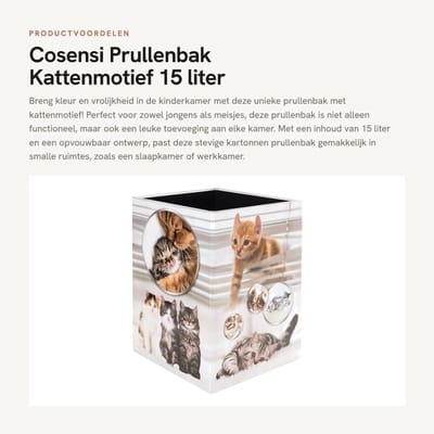 Dailygoods- Prullenbak 15 liter - Opvouwbaar - Stevig Karton - Rechthoekige Afvalemmer - Kinderen - Kattenmotief