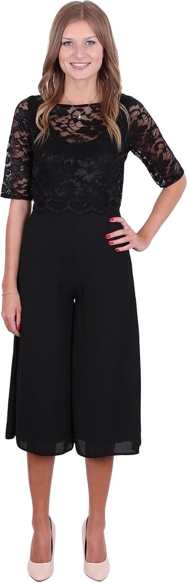 John Zack Zwart kanten jumpsuit