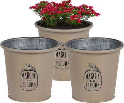 Sunnydays /plantenpot/bloempot - 3x - zink - taupe - D14 x H13 cm