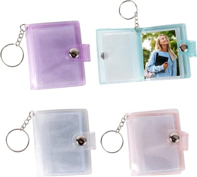 Mini Fotoalbum Sleutelhanger 2 Inch - 4 Stuks, 24 Pockets voor Foto's, ID en Kaarten, Compact en Handig voor Opbergen