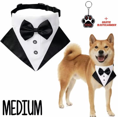 SilverAndCoco® - Honden Tuxedo Pak Stropdas | Kleding Sjaaltje Kerst Sjaal Hondje | Rode Verjaardag Decoratie Pakket Hond | Kerstman Feest Set Huisdier Cadeau Kerst Cadeautje | met Gratis I Love Dogs Sleutelhanger