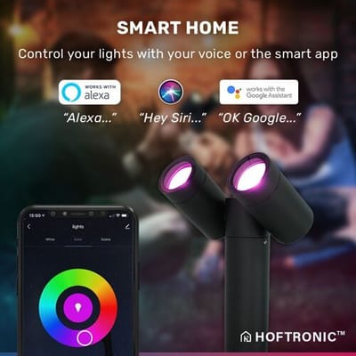 HOFTRONIC SMART Set van 6 Pinero  - Dubbel Smart LED Prikspot - IP65 - 11W 800lm - RGBWW - GU10 - Wifi + Bluetooth - IP65 - Bestuurbaar via app -