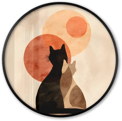 Poster in lijst Rond - Fotolijst 60x60 cm - Posters - Katten - Zwart - Abstract - Cirkels - Ronde posterlijst zwart - Decoratie - Wanddecoratie woonkamer - Muurdecoratie slaapkamer