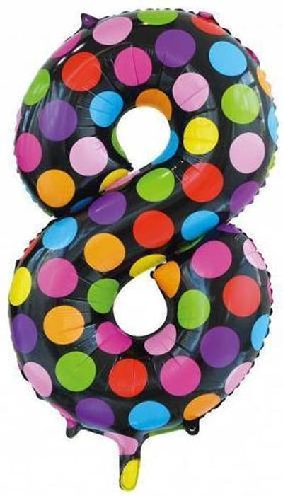 Folie Ballon Cijfer 8 Stippen XL 86cm leeg
