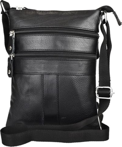 Platte Schoudertas Leer Zwart - Heren Schoudertasje - Nektasje - Crossbody Schoudertas - Reisportemonnee