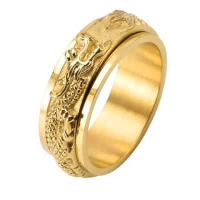 Anxiety Ring - (Draak) - Stress Ring - Fidget Ring - Anxiety Ring For Finger - Draaibare Ring - Spinning Ring - Goudkleurig RVS - (17.50 mm / maat 55)