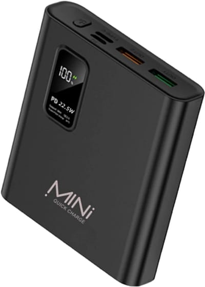 ISHIVA® Mini Powerbank 10000 mAh - Powerbank - Powerbank USB C - Snellader 22.5W - LED Display - 2 jaar Garantie - Zwart