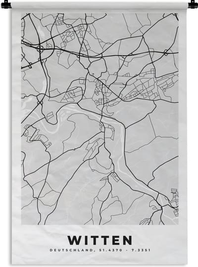 Wandkleed - Wanddoek - Stadskaart - Duitsland - Witten - Plattegrond - Kaart - 120x180 cm - Wandtapijt