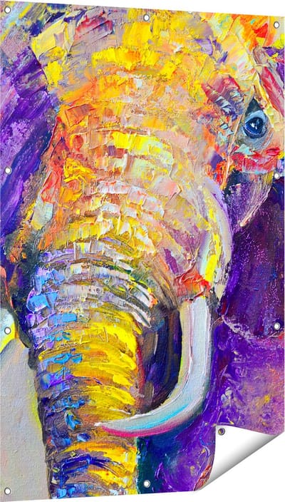 Gards Tuinposter Olifant van Olieverf - Kleur - Abstract - 80x120 cm - Tuindoek - Tuindecoratie - Wanddecoratie buiten - Tuinschilderij