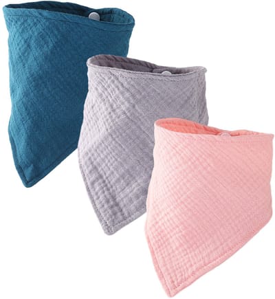 longziming -Set van 3 Baby Slabbetjes - Sneldrogend, Organisch Katoen (Koningsblauw, Donkergrijs, Roze)