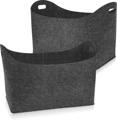 Haardhoutzakken - Vilten mand - Haardhout vervoeren - Robuuste viltconstructie - 55 x 30 x 40 cm - Donkergrijs