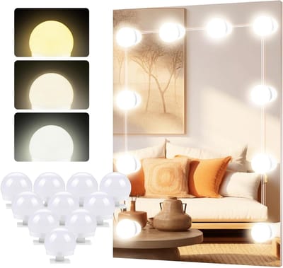 LED Mirror Light 10 Dimmable LED Lights 3 Colours Makeup Lighting Dressing Table Lights Mirror Lights for Cosmetic Mirror Dressing Table/Bathroom Mirror