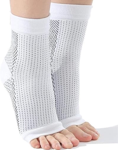 Compressie Sokken - Sportsokken - Reissokken - Enkelbrace - Enkelbandage - Zonder Tenen - Steunkousen - Wit - Maat S/M (36-40)