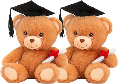 Keeleco - Pluche knuffel beer - 24x- geslaagd - diploma - bruin - 15 cm