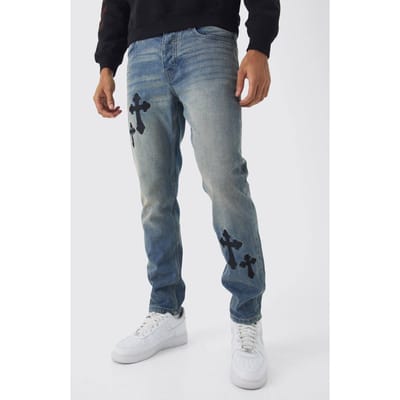 Slim Rigid Cross Geborduurde Jeans | Antique Blue | Size 28R