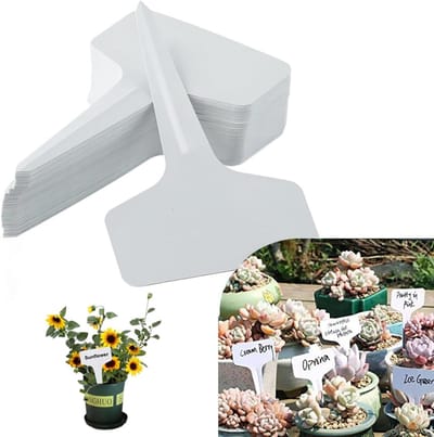 Daity 200 verdikte plastic plantenlabels - T-vormige plantenlabels - waterdichte T-vormige labels - tuinlabels - geschikt voor het planten van groenten en bloemen in de tuin (wit).