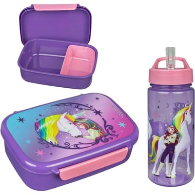Unicorn Acadcemy lunchset; lunchbox en drinkfles