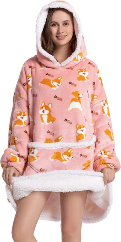 Livano Hoodie Deken Met Mouwen - Plaid - Knuffeldeken - Onesie - Fleece Blanket - Dames - Heren - Kinderen - Extra Zacht & Warm - Corgi
