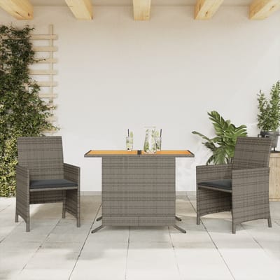 vidaXL - 3-delige - Bistroset - met - kussens - poly - rattan - grijs