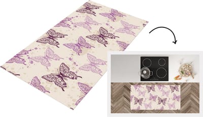 Keukenloper - Loper keuken - Dieren - Patronen - Paars - Vlinder - 120x60 cm - Keukenloper vinyl