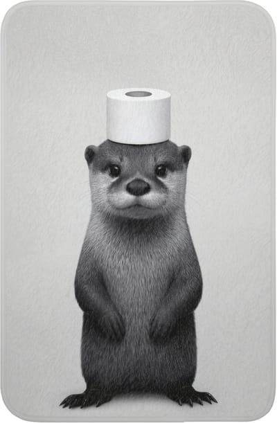 WC mat 40x60 cm - Antislip - Otter - WC rol - Zwart - Wit - Toiletmat - Vloermat - Douchemat - Toilet tapijt - Toiletmatten
