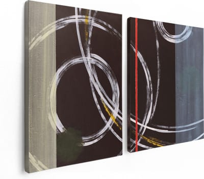 Artaza Canvas Schilderij Tweeluik Abstracte Cirkels met een Rode Lijn - 120x80 - Foto Op Canvas - Canvas Print