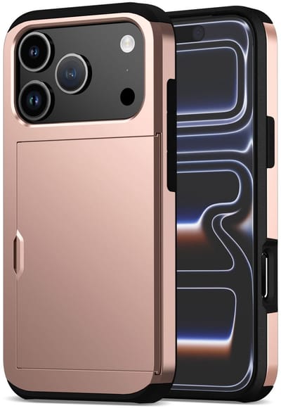 Hoesje met Kaarthouder Slider Geschikt voor Apple iPhone 17 Pro | Back Cover Pasjeshouder Achterkant | Kaarthouder voor Twee Pasjes | Roze
