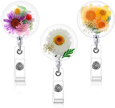Esthetische Intrekbare Badgehaspel met Gedroogde Bloemen - 3 Stuks