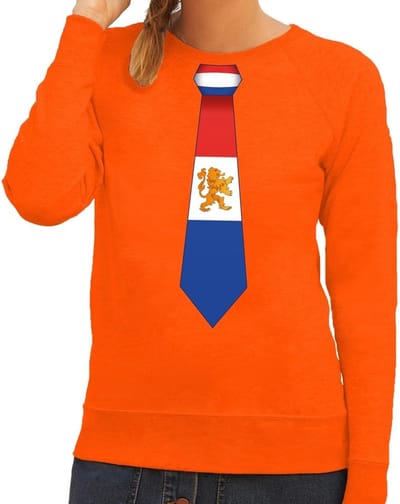 Oranje Holland stropdas sweater / trui dames - Oranje Koningsdag/ supporter kleding S