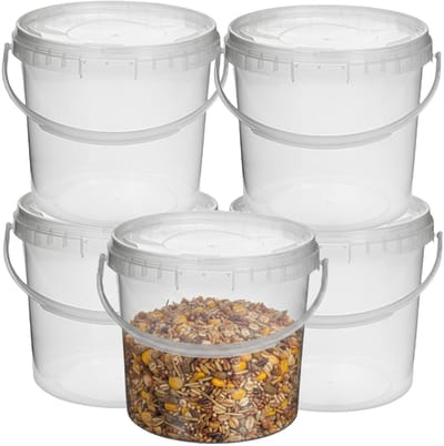 CM Opslag emmer/box met deksel en handvat - 5x - transparant - 3.7 liter - voedsel - dierenvoer - korrels - lege containers - wecken