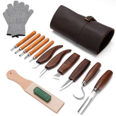 Store_8 - Snijgereedschapset - 15-delige set - Complete hobbymaterialen - Walnootgreep - Polijststeen - Voor hobbyisten - Geschikt voor diverse pro...