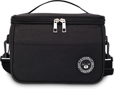 Famanu - Geïsoleerde lunchtas 6,4L, koeltas, Bento-lunchtas met schouderbanden, werklunchtas opvouwbaar, thermische lunchtas voor werk, reizen, kantoor, picknick (Zwart, 6.4L)