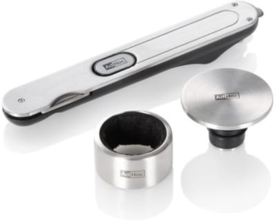 AdHoc Champ - Wijn Accessoire Set - 3-Delig - Met Kurkentrekker, Schenker & Foliesnijder - Grijs/Zwart
