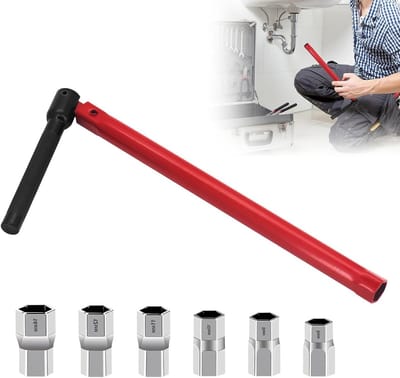 Verstelbare Moersleutelset voor Kranen met 6 Opzetstukken (8-12mm en 14mm) voor Krappe Ruimtes, Ideaal voor Badkamer, Keuken en Loodgieterswerk