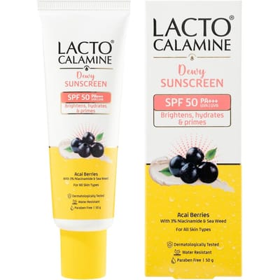Lacto Calamine Dewy Zonnebrandcrème SPF 50 PA+++ 50g 1 Stuk | Waterbestendige Zonbescherming & Make-up Primer white