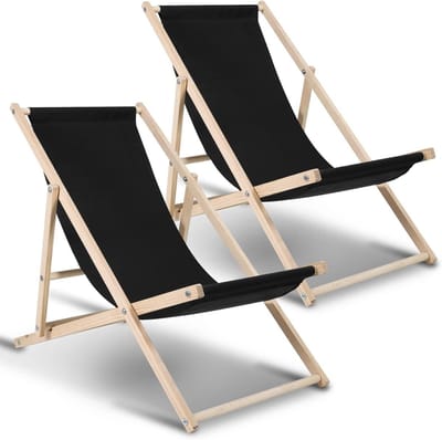 Houten Loungestoel - Strandstoel Klapstoel - Ontspannen in de zon - Verstelbare rugleuning - 117 x 58 cm - Zwart