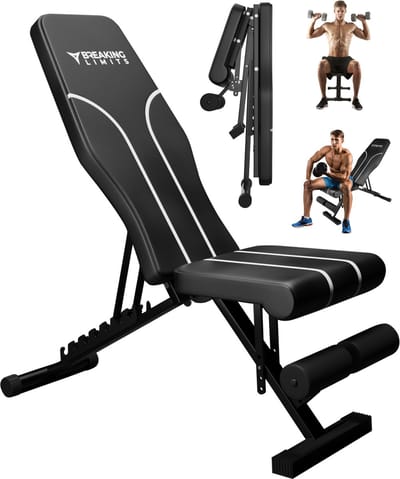 Breaking Limits Fitnessbank - Fitness Halterbank tot 300KG - Bench Press - Trainingsbank - Inklapbaar - Verstelbaar - Zwart/Wit