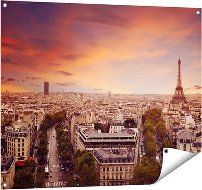 Gards Tuinposter Skyline Parijs met Eiffeltoren - 100x80 cm - Tuindoek - Tuindecoratie - Wanddecoratie buiten - Tuinschilderij
