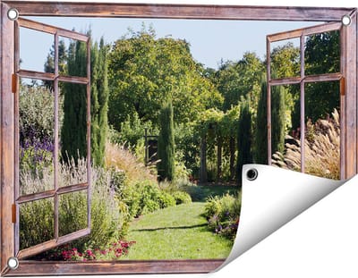 Gards Tuinposter Doorkijk Tuin - 60x40 cm - Tuindoek - Tuindecoratie - Wanddecoratie buiten - Tuinschilderij