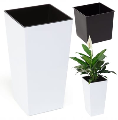 Lamela Finezja Pot 14x14x26cm Hoogglans Wit met Inzetstuk