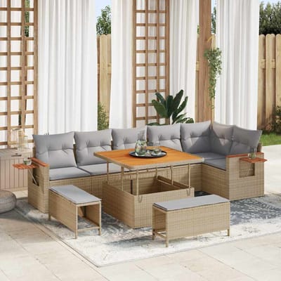 vidaXL - Tuinbank - Set - 11 - st - 9-Aantal - zitplaatsen - Beige - en - Lichtgrijs
