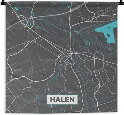Wandkleed - Wanddoek - Plattegrond – Halen – Blauw – Stadskaart - Kaart - 180x180 cm - Wandtapijt