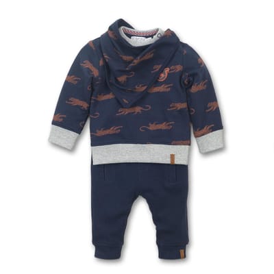 Dirkje - 2 pce Babysuit + scarf - Navy + grey melee + aop - Mannen - Maat 56