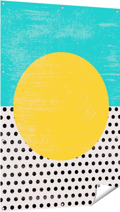 Gards Tuinposter Abstracte Kunst - Zon met Zwarte Stippen - 100x150 cm - Tuindoek - Tuindecoratie - Wanddecoratie buiten - Tuinschilderij