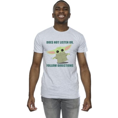 Star Wars Heren The Mandalorian Grogu luistert niet T-Shirt (Sportgrijs)