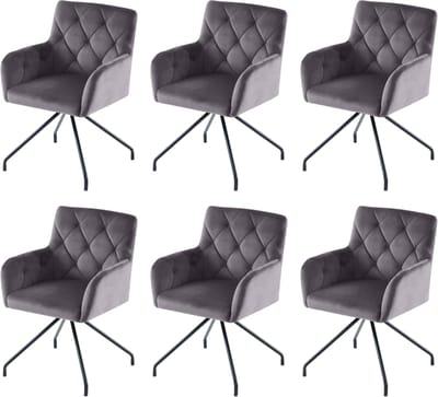 Set van 6 Diamanten Eetkamerstoelen - Gestoffeerde Armstoel - Moderne Loungestoel - Woonkamerstoel voor Slaapkamer - Lendensteun - Donkergrijs
