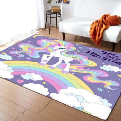 Bloem Eenhoorn Woonkamer Tapijt Kinderen Meisjes Slaapkamer Vloerkleed Roze Eenhoorn Kinderen Woondecoratie Kamer Matten Antislip Badkamermat 40x60cm