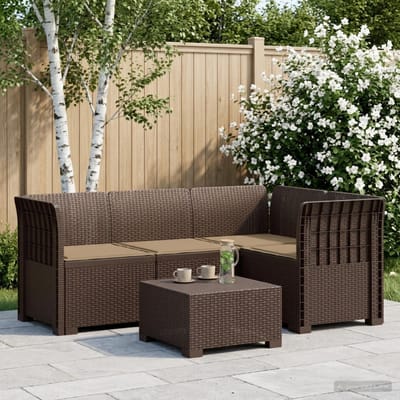 vidaXL - 4-Persoons - Tuin - Sofa - met - Kussens - Rattan - Look - PP - Bruin
