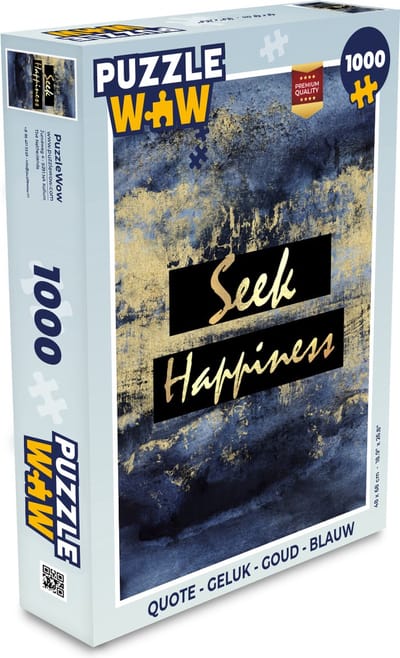 Puzzel Quote - Geluk - Goud - Blauw - Legpuzzel - Puzzel 1000 stukjes volwassenen